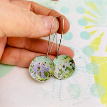 Load image into Gallery viewer, Lavender Flower Field on Pale Aqua Medium Basin Earrings