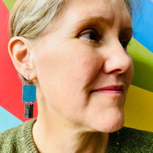 Load image into Gallery viewer, Teal Screened Windows Upcycled Tin Earrings