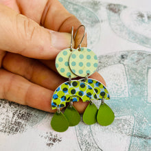 Load image into Gallery viewer, Mixed Green Polka Dots Rainbow Charm Tin Earrings