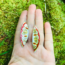 Load image into Gallery viewer, Red &amp; Gold Little Leaf Shape Tin Earrings