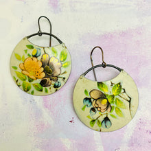 Load image into Gallery viewer, Vintage Flowers on Cream Circles Upcycled Tin Earrings