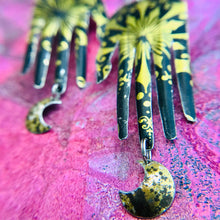 Load image into Gallery viewer, Midnight Golden Starburst Hands &amp; Moons Zero Waste Tin Earrings