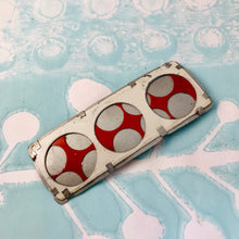 Load image into Gallery viewer, Encircled White Over Red Upcycled Tin Brooch