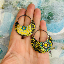 Load image into Gallery viewer, Big Cerulean &amp; Cream Crescent Circles Tin Earrings
