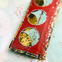 Load image into Gallery viewer, Encircled Weathered Red Over Pale Aqua Upcycled Tin Brooch
