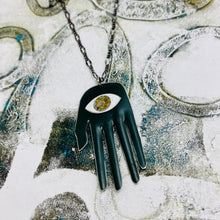 Load image into Gallery viewer, Hamsa in Deep Forest Talisman Zero Waste Tin Necklace