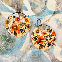 Load image into Gallery viewer, Orange Blossoms Circles Upcycled Tin Earrings