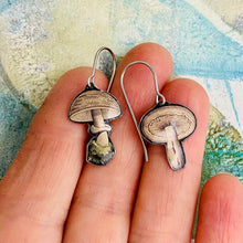 Load image into Gallery viewer, Tiny Mushrooms Upcycled Tin Earrings