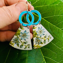 Load image into Gallery viewer, Blue Blossoms on White Small Fans Tin Earrings