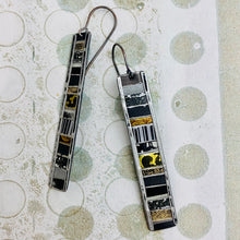 Load image into Gallery viewer, Fenced &amp; Folded Blacks Rectangle Tin Earrings