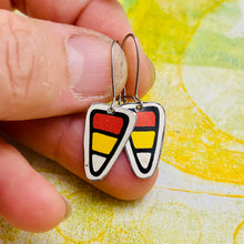 Load image into Gallery viewer, Tiny Candy Corn Upcycled Tin Earrings