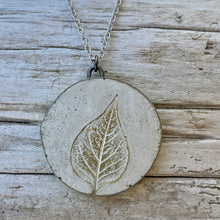 Load image into Gallery viewer, RESERVED Reversible Lilac Leaf &amp; Silver Moon Concrete &amp; Tin Necklace