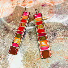 Load image into Gallery viewer, Fenced &amp; Folded Mixed Reds Rectangle Tin Earrings