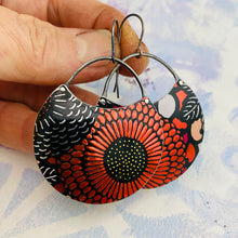 Load image into Gallery viewer, Shimmery Red Sunflowers Circles Upcycled Tin Earrings