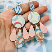 Load image into Gallery viewer, Pastels Circle &amp; Dashed Zero Waste Tin Chandelier Earrings