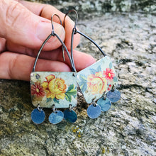 Load image into Gallery viewer, Yellow Roses Rectdangles Upcycled Tin Earrings