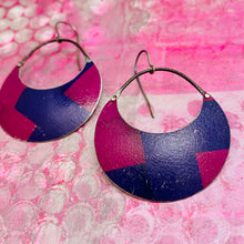 Load image into Gallery viewer, Purple &amp; Red Violet Crescent Circles Upcycled Tin Earrings