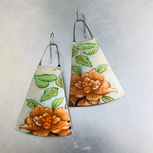 Load image into Gallery viewer, Giant Orange Blossom Upcycled Vintage Tin Long Fans Earrings