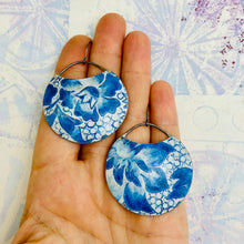 Load image into Gallery viewer, Watery Blue Flower Circles Upcycled Tin Earrings