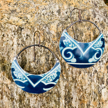 Load image into Gallery viewer, Deep Blueberry Crescent Circles Upcycled Tin Earrings