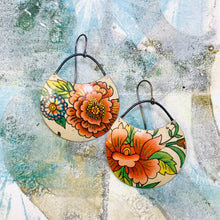 Load image into Gallery viewer, Big Pink Blossoms Circles Upcycled Tin Earrings