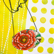 Load image into Gallery viewer, Big Deep Pink Blossom Zero Waste Tin Oval Necklace