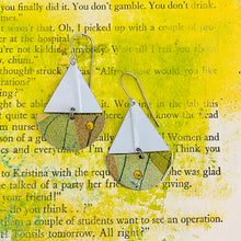Load image into Gallery viewer, Leaf Skeleton Upcycled Tin Sailboat Earrings