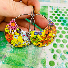 Load image into Gallery viewer, Overall Flowers Crescent Circles Tin Earrings