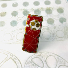 Load image into Gallery viewer, Encircled Weathered Red Over White Upcycled Tin Brooch