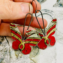 Load image into Gallery viewer, Rustic Red &amp; Gold Butterflies Upcycled Tin Earrings