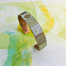 Load image into Gallery viewer, Pale Circles on Squares Upcycled Tesserae Tin Cuff