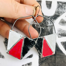 Load image into Gallery viewer, Red, Black &amp; White Triangles Tesserae Arched Wire Tin Earrings