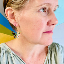 Load image into Gallery viewer, Black and Gold Small Butterflies Upcycled Tin Earrings