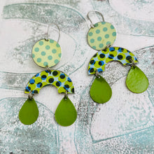 Load image into Gallery viewer, Mixed Green Polka Dots Rainbow Charm Tin Earrings