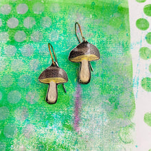 Load image into Gallery viewer, Tiny Spotty Capped Mushrooms Upcycled Tin Earrings