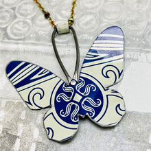 Load image into Gallery viewer, Navy &amp; Cream Small Butterfly Upcycled Tin Necklace