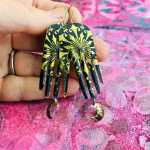 Load image into Gallery viewer, Midnight Golden Starburst Hands &amp; Moons Zero Waste Tin Earrings