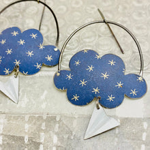 Load image into Gallery viewer, Asterisks on Faded Denim Clouds &amp; Paper Airplanes Tin Earrings