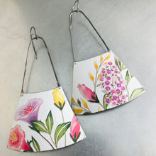 Load image into Gallery viewer, Flower Garden on Bright White Recycled Tin Earrings