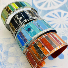Load image into Gallery viewer, Fenced Aquas Upcycled Tesserae Tin Cuff
