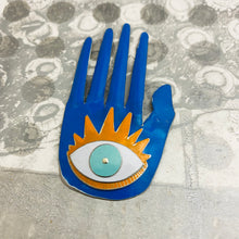 Load image into Gallery viewer, Large Hamsa In Sky Blue &amp; Persimmon Tin Wall Art