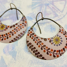 Load image into Gallery viewer, Dusty Lilac Pattern Crescent Circles Tin Earrings