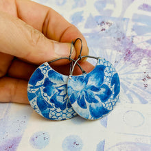 Load image into Gallery viewer, Watery Blue Flower Circles Upcycled Tin Earrings