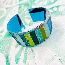 Load image into Gallery viewer, Fenced Aquas &amp; Cools Upcycled Tesserae Tin Cuff