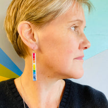 Load image into Gallery viewer, Rainbow Fenced Narrow Rectangle Tin Earrings
