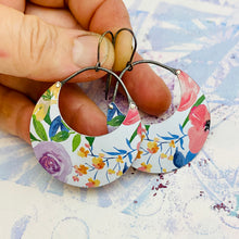 Load image into Gallery viewer, Little Watercolor Flowers Crescent Circles Tin Earrings