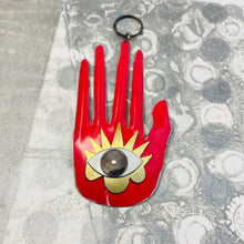 Load image into Gallery viewer, Large Hamsa In Cerise &amp; Gold Tin Wall Art