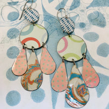 Load image into Gallery viewer, Pastels Circle &amp; Dashed Zero Waste Tin Chandelier Earrings