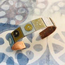 Load image into Gallery viewer, Pale Circles on Squares Upcycled Tesserae Tin Cuff