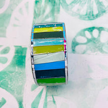 Load image into Gallery viewer, Fenced Aquas &amp; Cools Upcycled Tesserae Tin Cuff